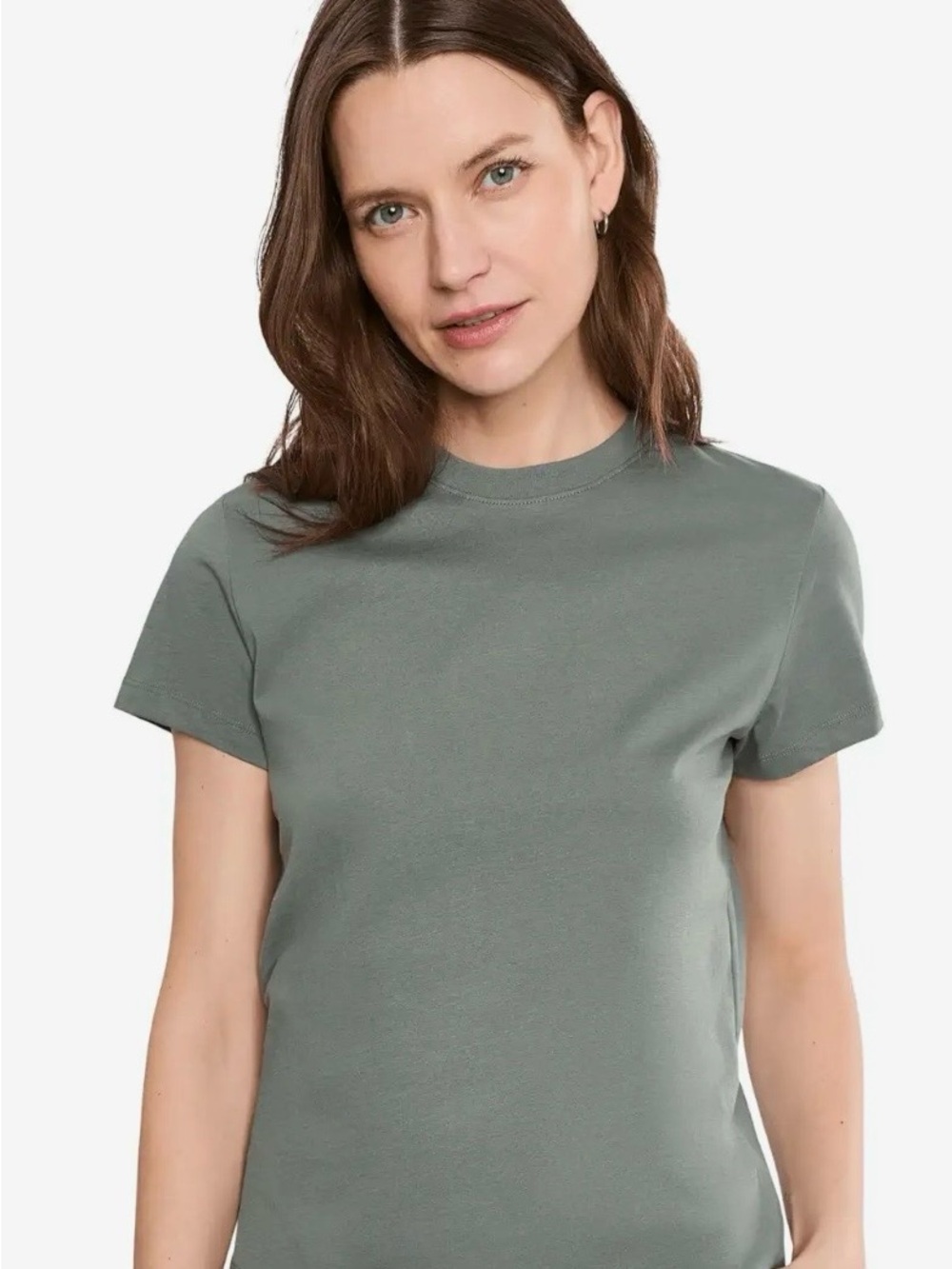 Pact Luxe Essential Crewneck Short-Sleeve Top in Castor Green